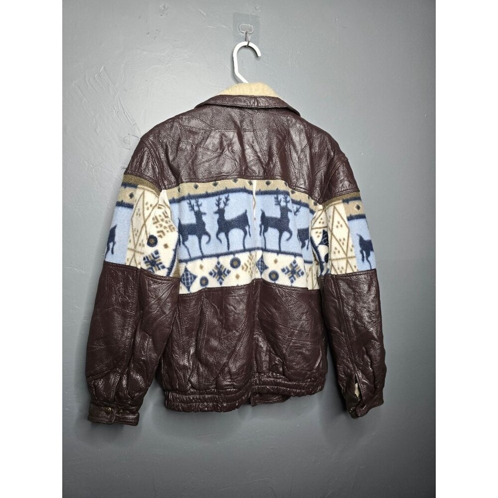 Vintage Brown Leather Bomber Jacket Navajo Sherpa - Picture 5 of 13